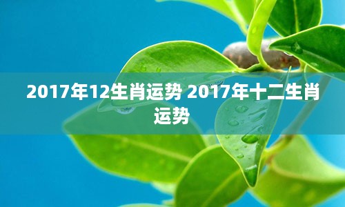 2017年12生肖运势 2017年十二生肖运势